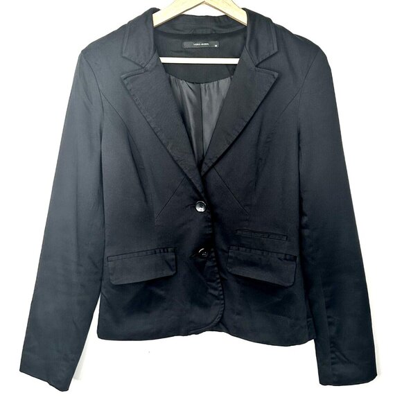 Vero Moda Womens Blazer Jacket Lined 2 Button Stretch Long Sleeve Black Size 36 - Picture 1 of 14